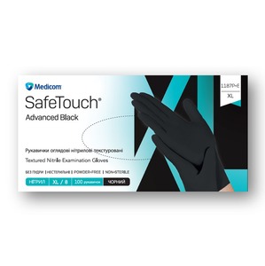 Перчатки нитриловые без пудры SafeTouch Advanced Black, 3,5 г (10 уп - 1 ящ), фото, цена